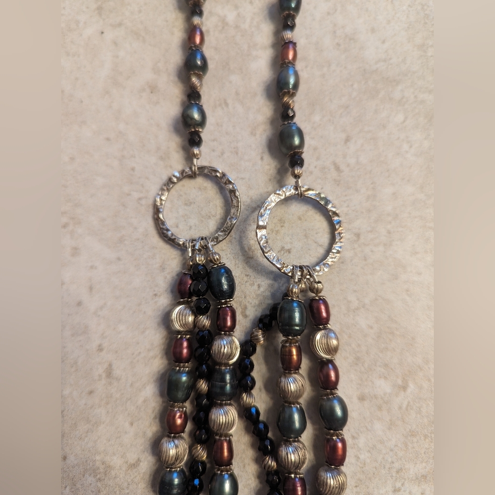 Stunning Sterling Silver, Pearl and Glass Beaded Butterfly Statement Necklace - Picture 5 of 6